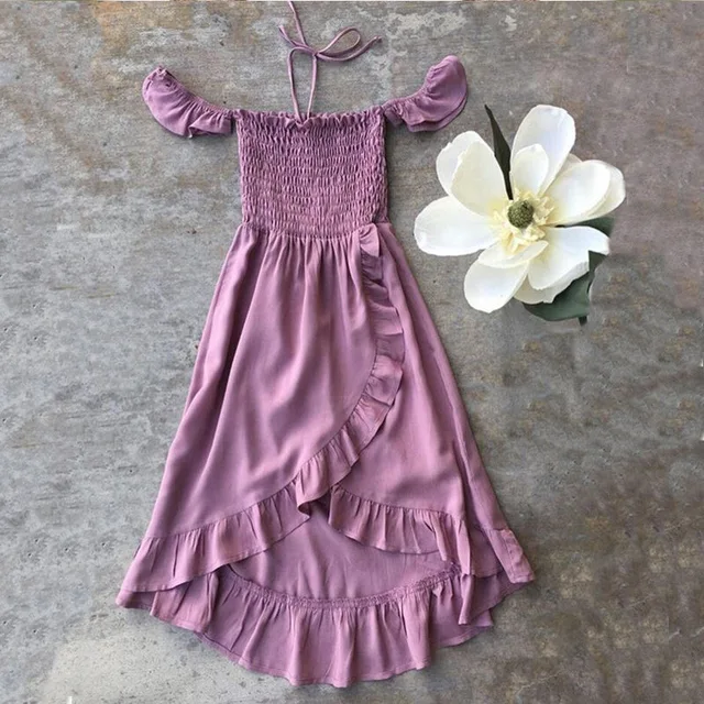 Mother and Daughter Matching Dress 2021 Summer Family Clothes Off Shoulder Short Sleeve Ruffle Dress Mommy and Me Dress Outfits 6