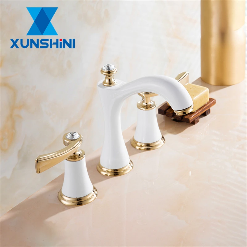 

Раковина XUNSHINI раздекран в европейском стиле, латунный кран для ванной комнаты, полированный хромированный золотистый напольный Хрустальны...