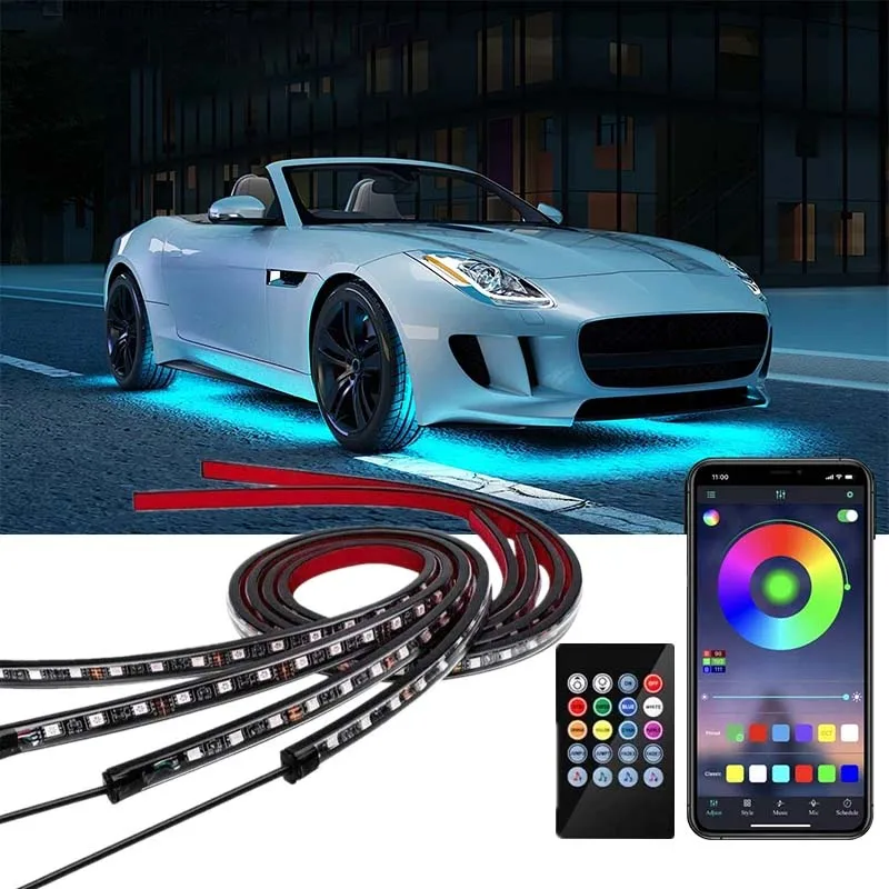

RGB Car Underglow Flexible Strip LED Lights For Car 12v Underbody Light Ambient Decorative Lamp APP Control Auto Neon Light Bar