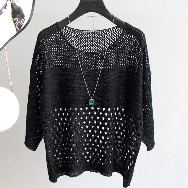 

Ladies Summer Hollow Out Pull Knitted Causal Tops Women's Clothing Knitwear Jumper Solid Women Pullovers Korea Knitwear Female