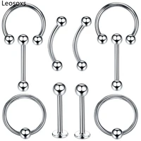 leosoxs piercing set 10 mixed stainless steel ear studs nose nails horseshoe rings universal ring piercing jewelry 16g