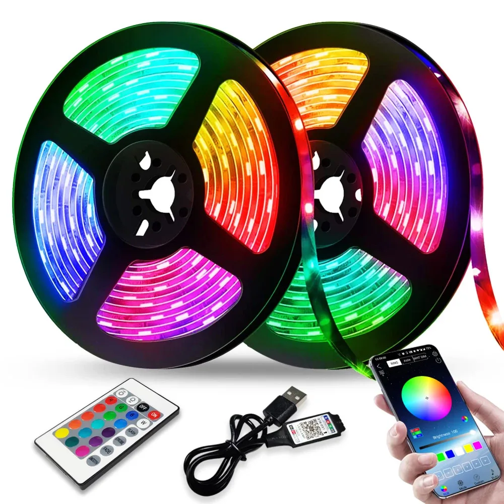 

LED Strip Lights RGB 5050 Flexible Lamp Tape Diode USB Bluetooth Control DC5V 1M 2M 3M 4M 5M Desk Screen TV Background Lighting