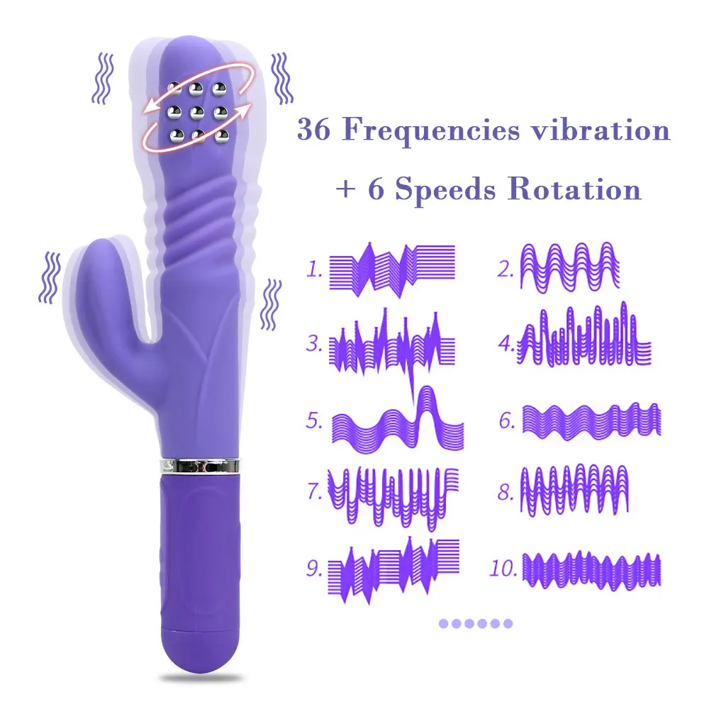 

Telescopic 360 Degrees Rotation Sex Toys for Woman Transfer Beads AV Wand Rabbit Vibrator G-spot Massage 36 Speed Dildo Vibrator