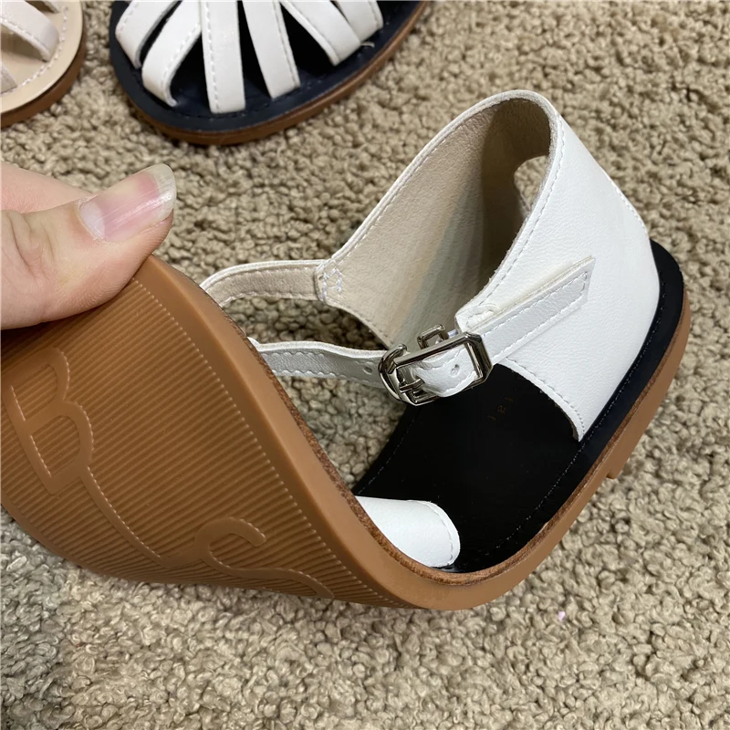 Женские сандалии из ПУ кожи DEAT черные открытые босоножки с круглым носком и