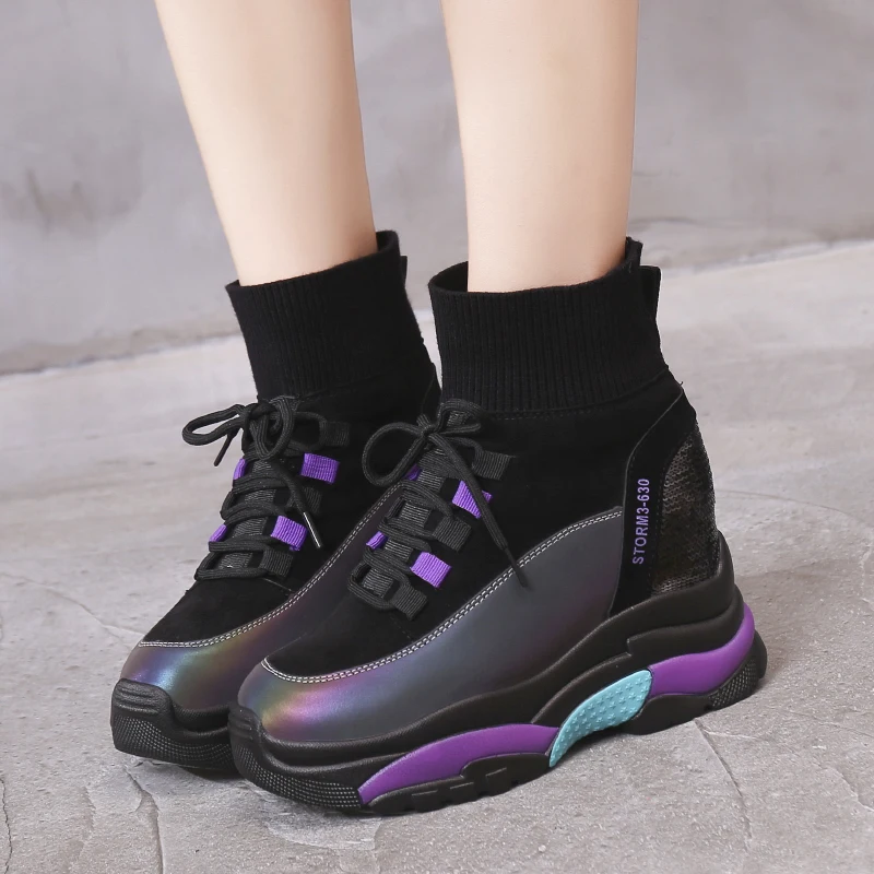 Кроссовки женские зимние на высокой платформе модная повседневная обувь со