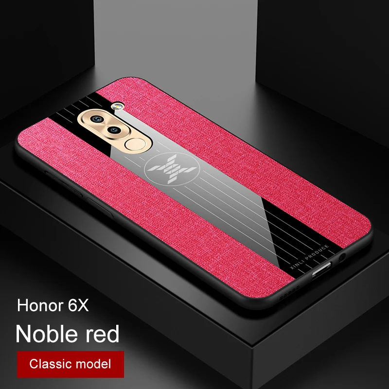 Red No Ring Чехол для huawei Honor 6X, тканевый жесткий чехол на заднюю панель, мягкая рамка, тканевый чехол для телефона, для huawei mate 9 Lite, 5,5 дюймов, магнитный держатель-кольцо - Цвет: Red No Ring