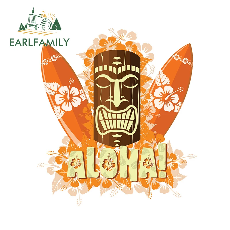 EARLFAMILY 13cm x 11.8cm for Aloha Hawaii Tiki Car Stickers Motorcycle Camper Air Conditioner Snowboard Fine JDM Assessoires - купить по