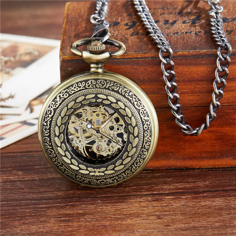 Стимпанк Скелет механический карманные часы Охотник ручной обмотки кармашек для