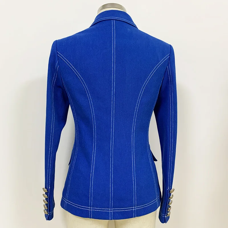 Блейзер джинсовый осенне-зимний с двойной застежкой O195 2021 | Женская одежда