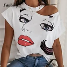 Женская блузка с открытыми плечами, элегантная свободная офисная блузка с коротким рукавом и принтом, базовая модель 5XL на лето, 2020