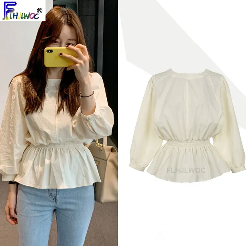 Осенние базовые рубашки блузки Женский Милый Винтажный Топ блузка с тонкой