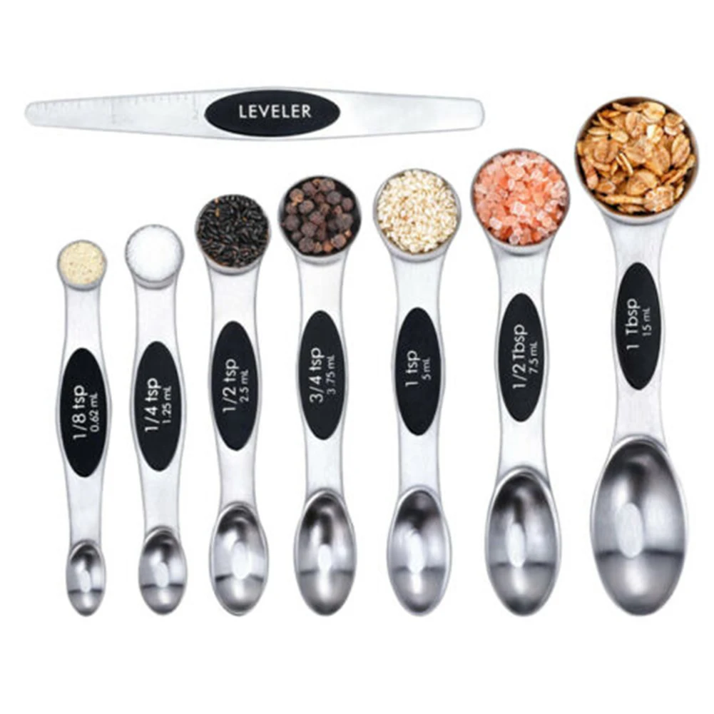 

Use Measuring Spoon Utensil Stainless Steel Magnetic 8 Piece With Leveler