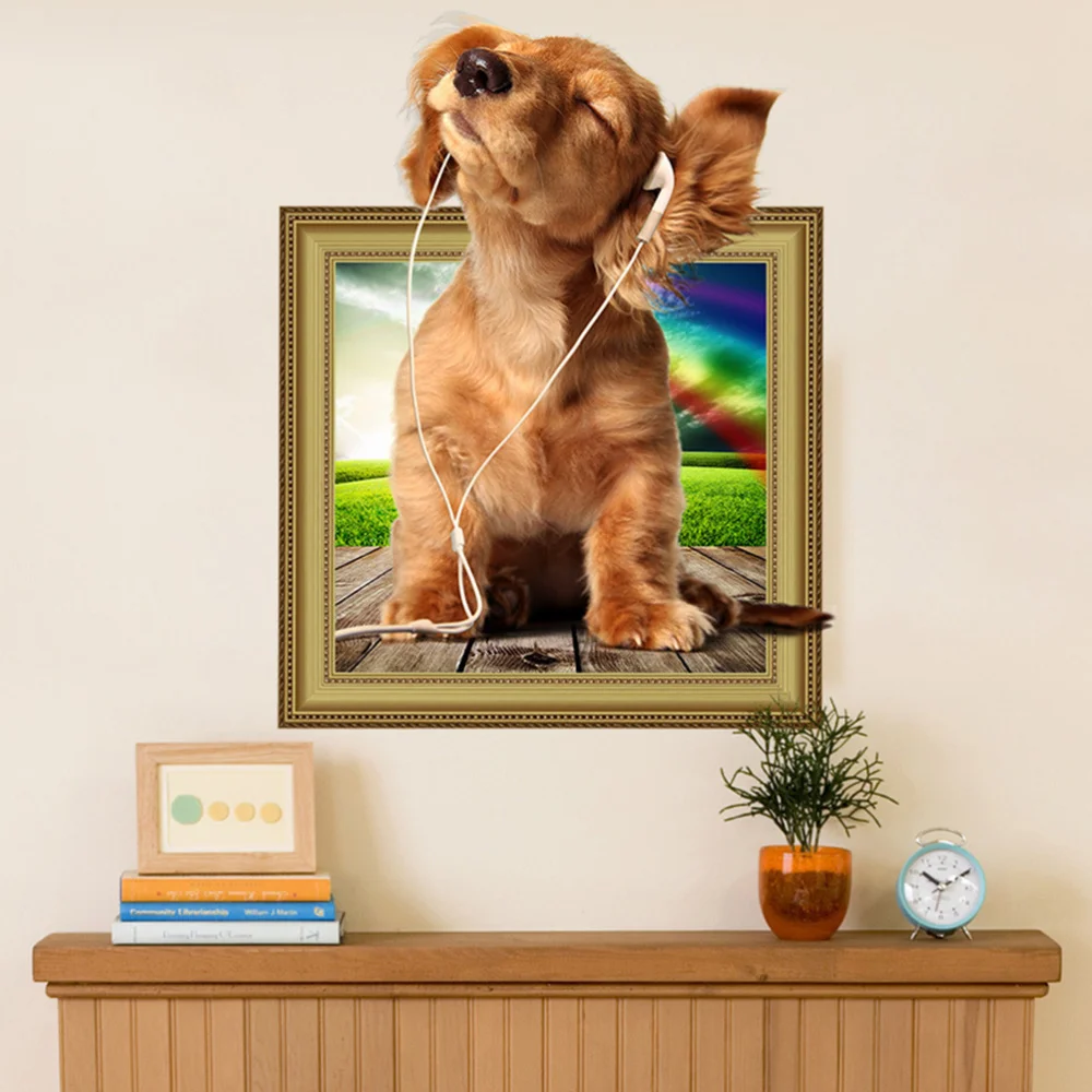 

40x50cm 3D Dog Wall Sticker Creative Removable 3D Hole Puppy Wall Decals Living Room Bedroom Decor