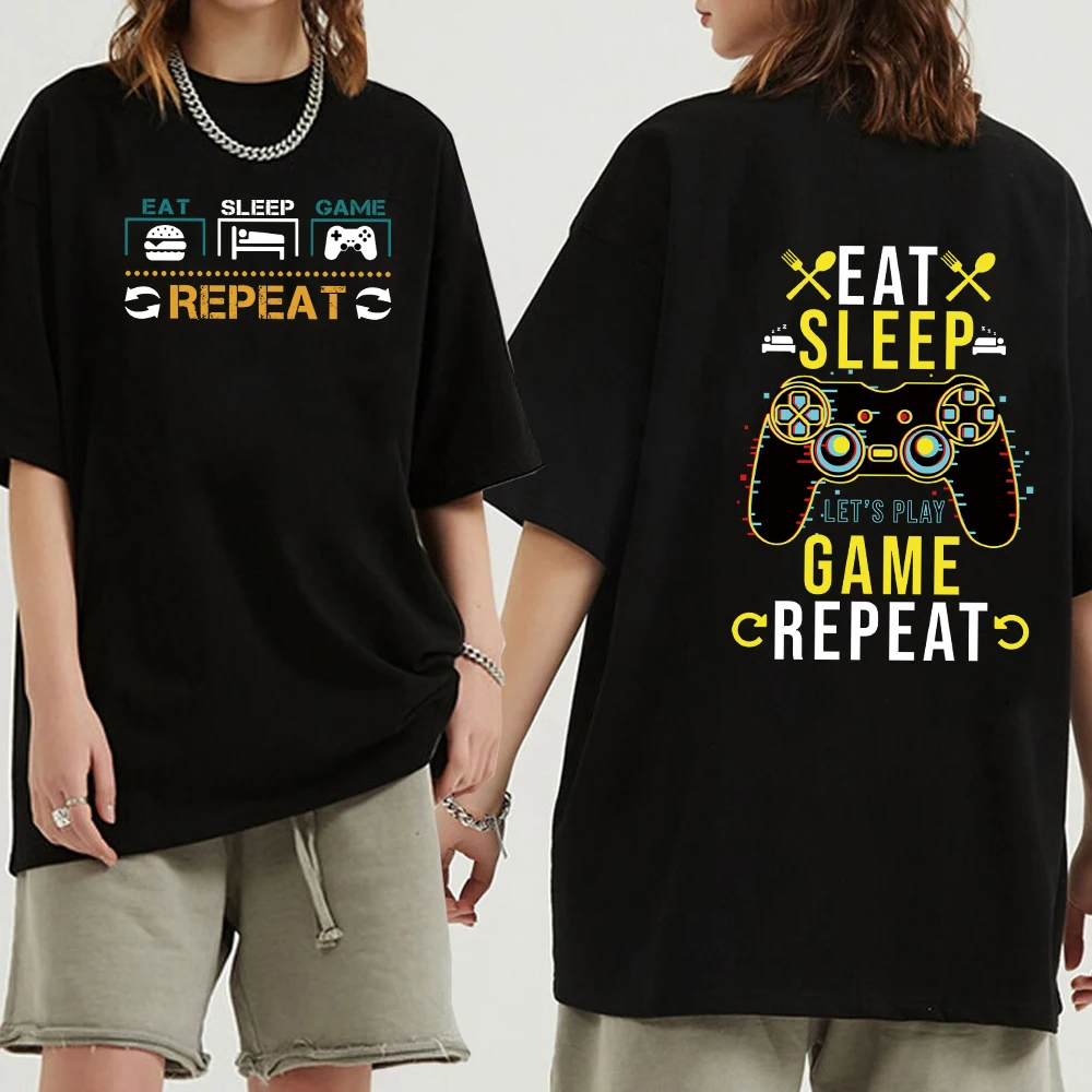 

Летняя футболка унисекс с коротким рукавом и принтом «Eat Sleep Game»
