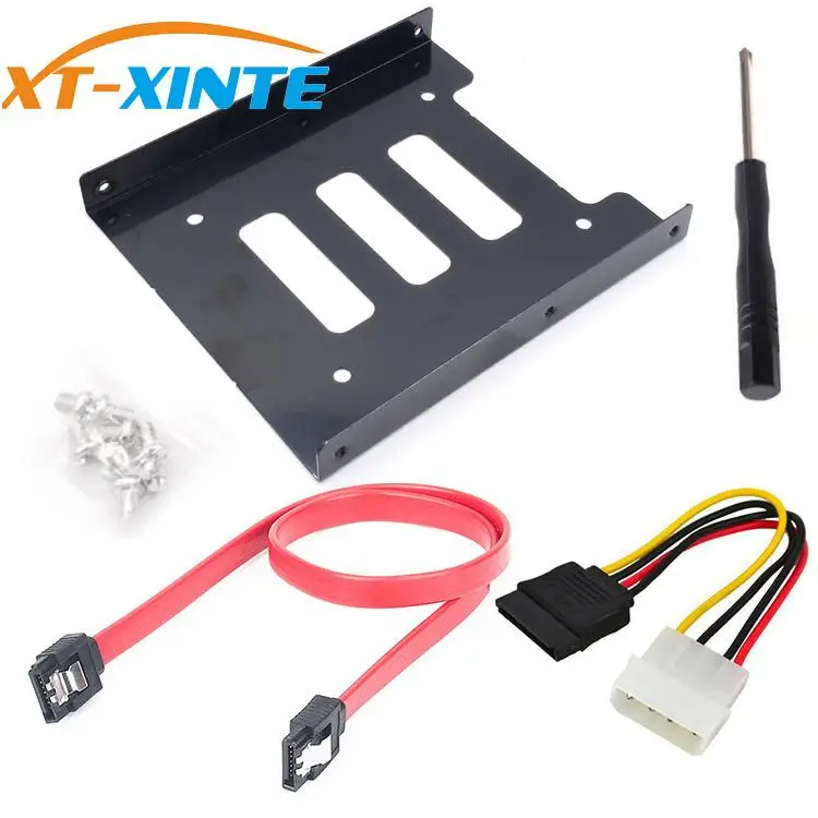 XT-XINTE 2.5" to 3.5" SSD HDD Metal Mounting Bracket Adapter Hard Drive Holder with SATA & Power 4pin Combo Cable for PC SSD