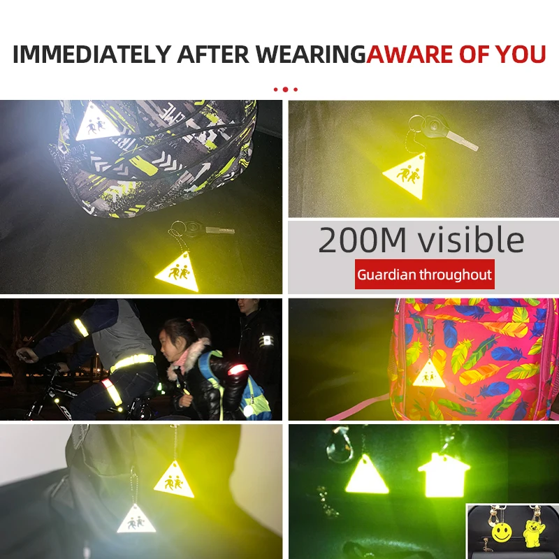 MEILITE 500 фонарейный треугольник с отражающим светом, подвеской для ключей, шармами, аксессуарами для сумки и крючком для дорожной безопасности.