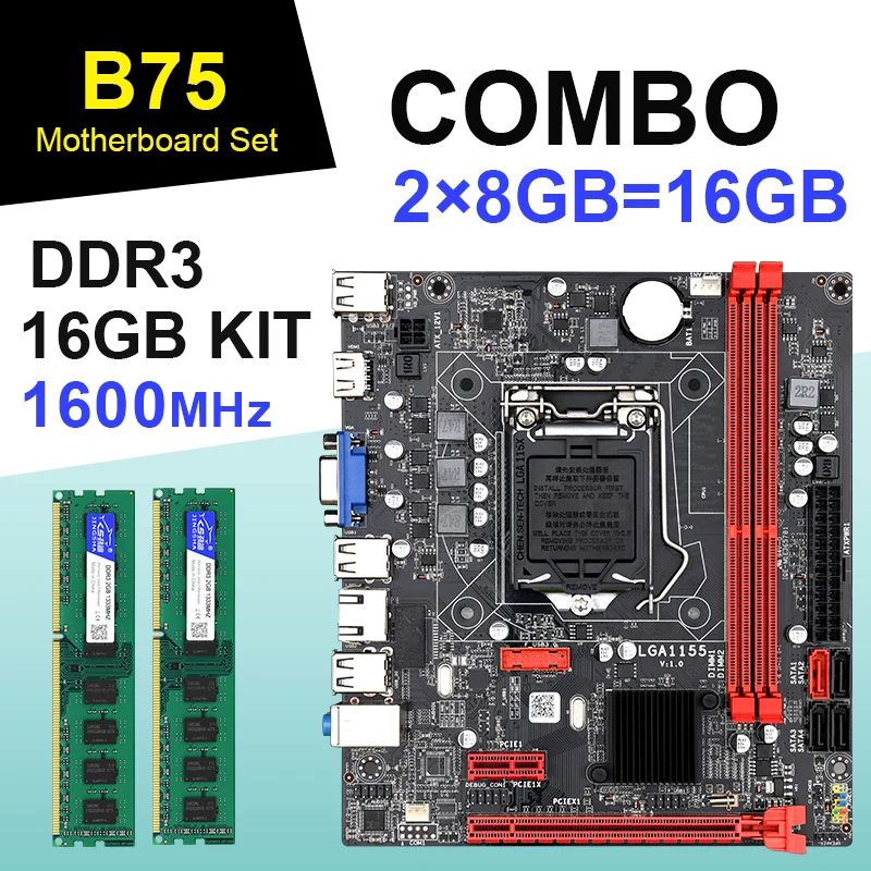 Комплект материнской платы B75 LGA 1155 для настольного компьютера с комплектом 16 ГБ =