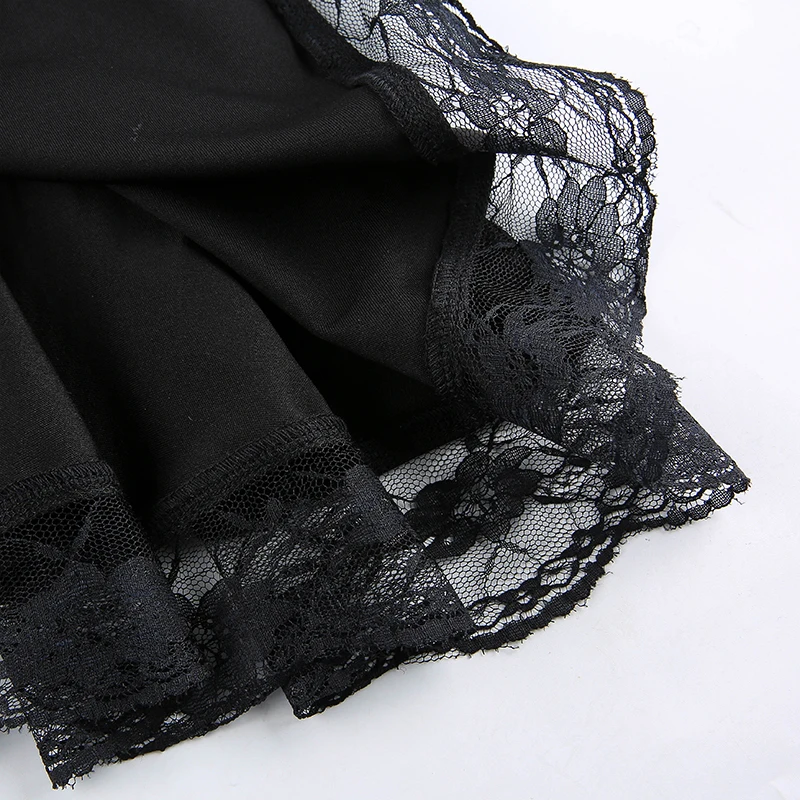 

Rockmore Goth Lace Edge Pleated Skirts Women Y2K High Waist Plaid Mini Skirt Punk Academia Dark Academia Clothes Black Saias