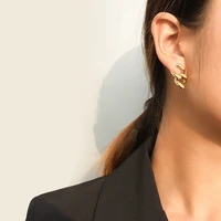 hip hop steel chain stud earring woman normcore 316 l stainless steel jewelry 18 k gold plated silver earring hypoallergenic