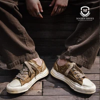 maden man low cut old canvas vulcanized shoes casual fashion breathable lace up rubber sneaker brown flat retro board footwear