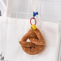 kawaii 10cm bread plush keychain with bell toy novelty plush ox horn wrapping staff keychain small christmas gift