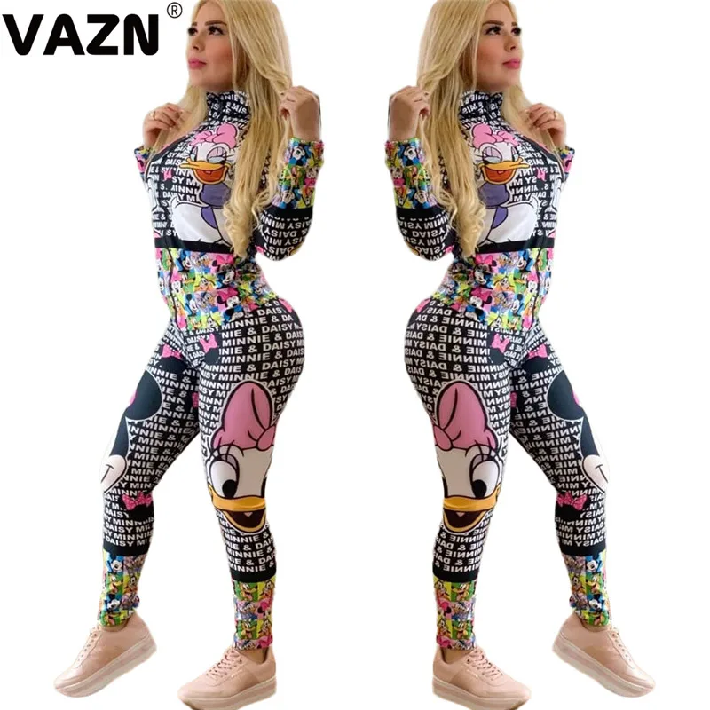VAZN HM6162 велосипед модный дизайн письмо Pant2019 сексуальный женский комбинезон с принтом О-образным вырезом с длинным рукавом облегающий спортивный костюм длинный комбинезон