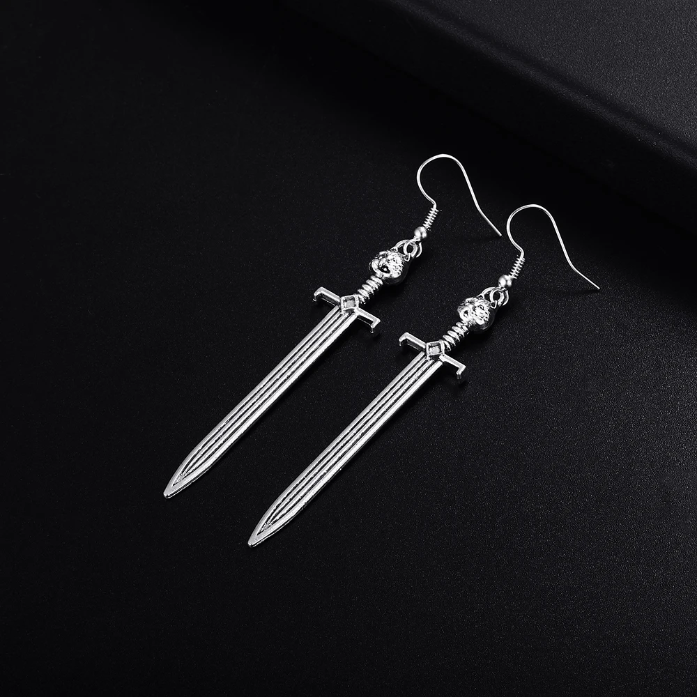 Модные Винтажные висячие серьги в форме меча посеребренные для женщин и девочек