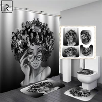 African American Black Women Print Shower Curtain Set Waterproof Bathroom Curtains Soft Anti-slip Bath Rugs Toilet Cover Carpets