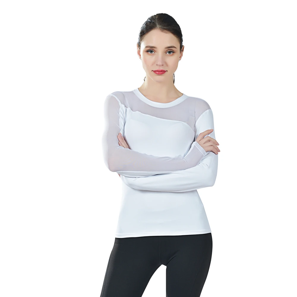 Женский спортивный Топ с длинным рукавом черный белый красный сетчатый топ для