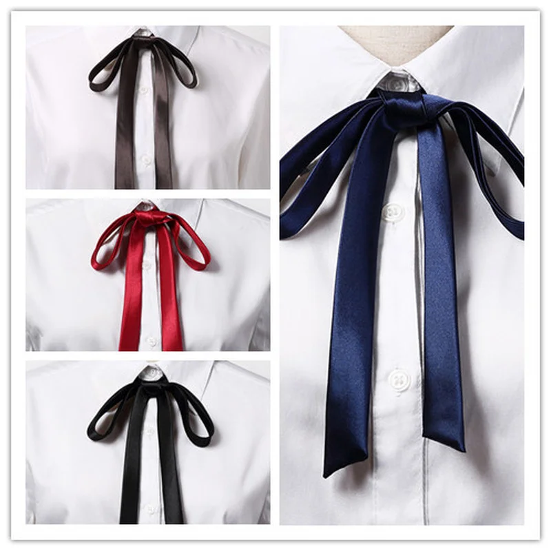 

1PC Thin Satin Bowtie Solid Color Simple Shirt Accessory Girl Ornament Women School Student Bowtie Vintage Elegant Ribbon Knot