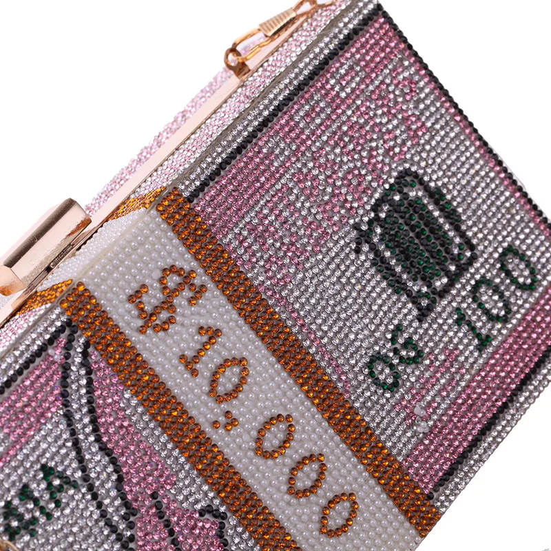 

Diamonds Women Clutch Cash Dollars Letter Evening Bags Vintage Metal Chain Shoulder Retro Party Handbags Purse