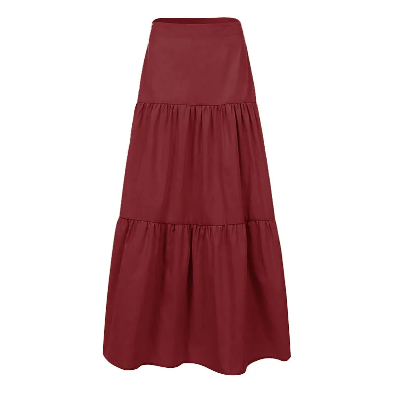

Women Long Skirts Casual Ruffles Female Vintage Maxi Skirt Cotton Linen Skirts Streetwear 5XL