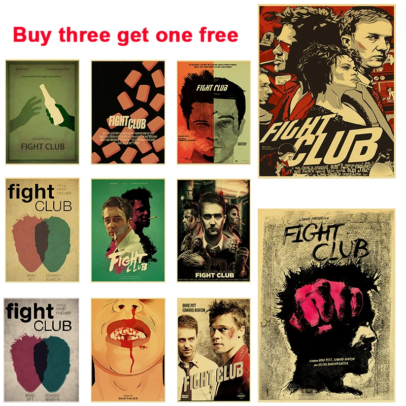 

Movie Poster Brad Pitt Fight Club Retro Paper Poster Study Room Living Room Home Decor Vintage Room Decor Wall Art