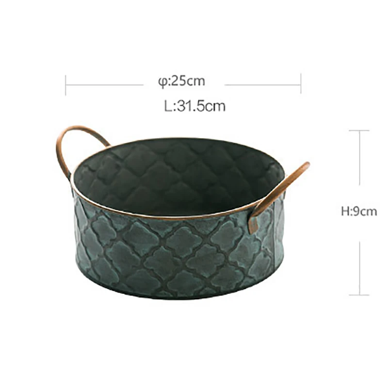 

Retro Vintage Old Iron Round Storage Basket With 2 Handles Picnic Fruit Bread Tray Kitchen Storage Home Decoration