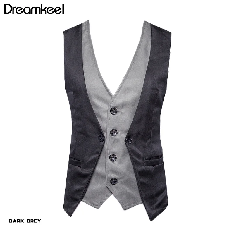 Dreamkeel мужской жилет для костюма, мужской топ для мальчиков, популярный товар, модная деловая повседневная одежда, мужской жилет, одежда, горячая Распродажа Y - Цвет: Темно-серый