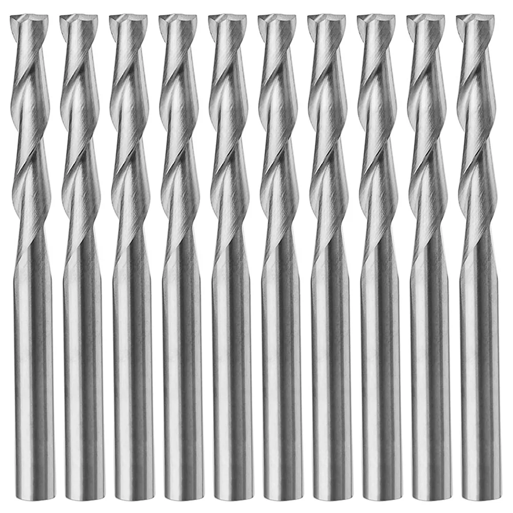 

10Pcs Router Bits 1/8In Cutting Diameter Flat Nose End Mill Tungsten Steel Endmill 2 Flutes 3.175mm Spiral Upcut Milling Cutter