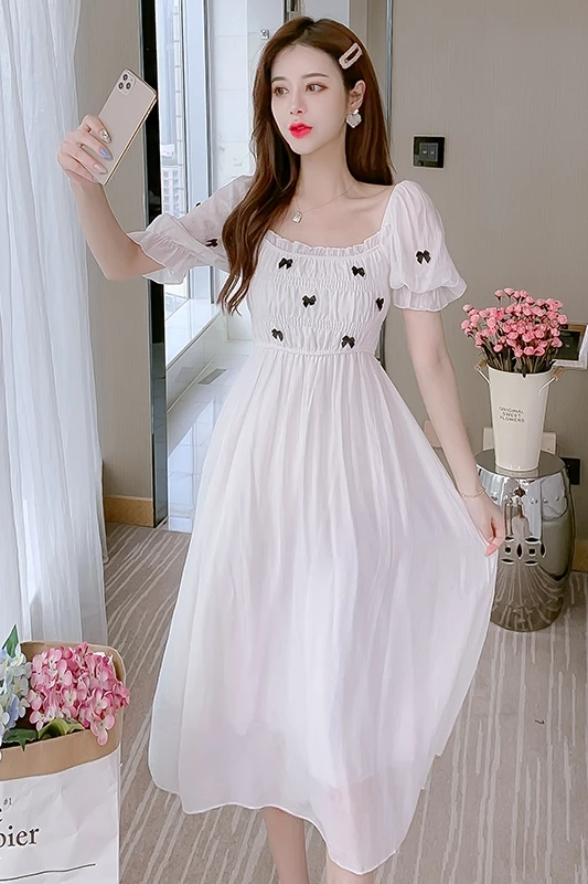 

COIGARSAM Women dress New Summer Bow Dresses White 6833