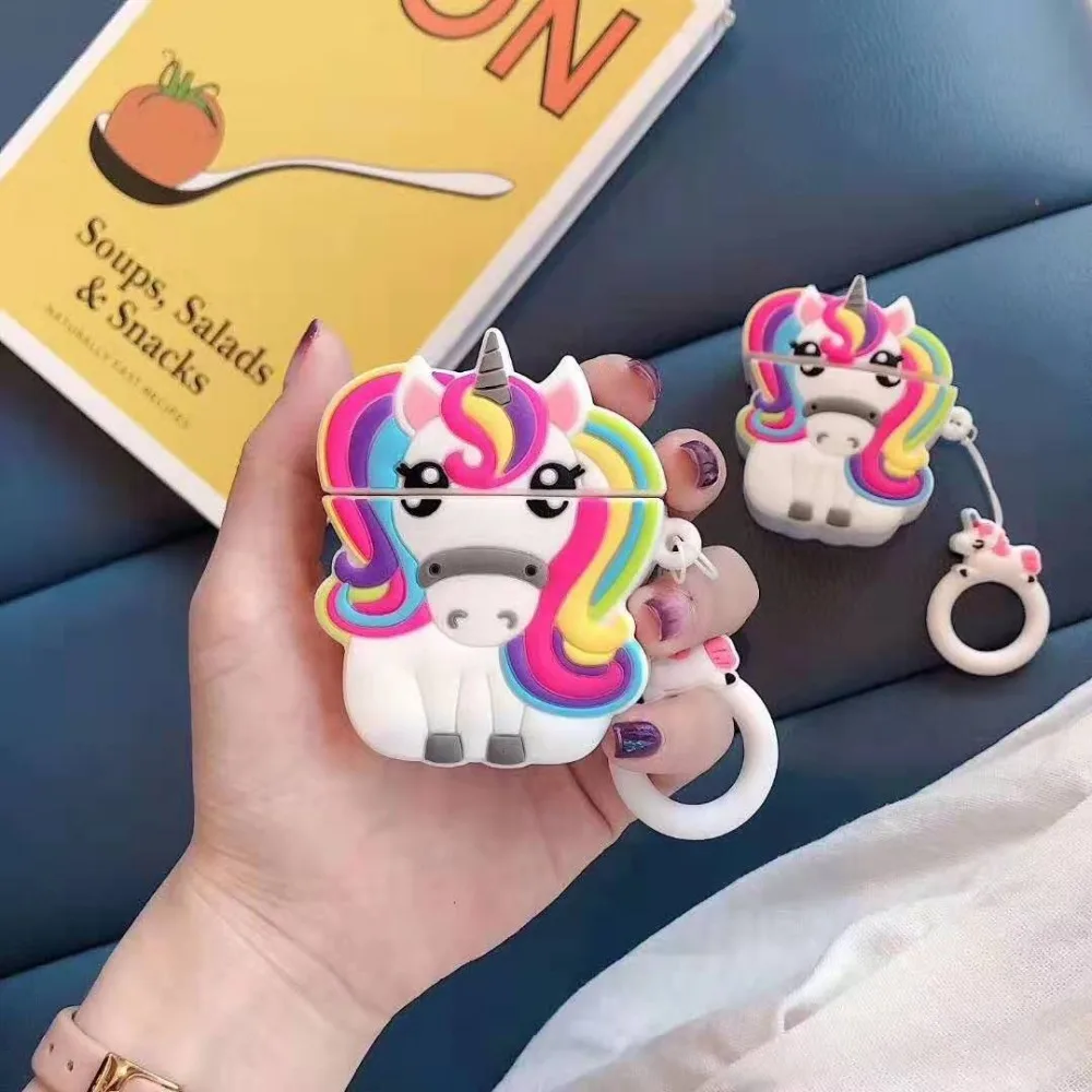 Для Apple AirPods чехол 3D милый мультфильм Радуга Лошадь Единорог беспроводной чехол для наушников оболочка для Airpods 2 Earpods аксессуары