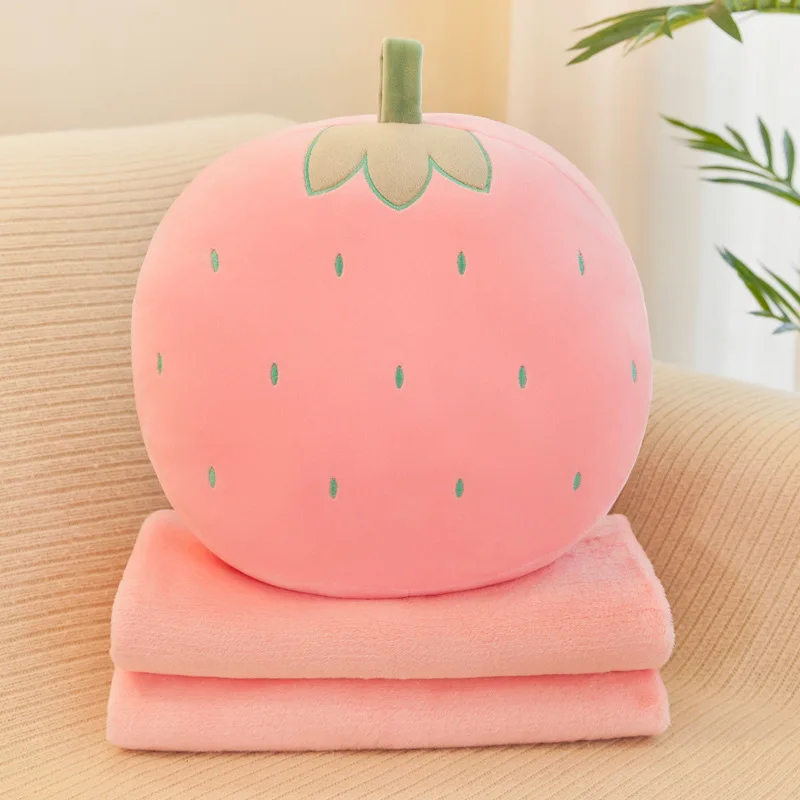 Strawberry Мультфильм фрукты форма подушки плюшевые игрушки Творческий 3 в 1 клубника морковь ананас кактус кондиционер одеяло теплая рука одеяло - Цвет: Strawberry