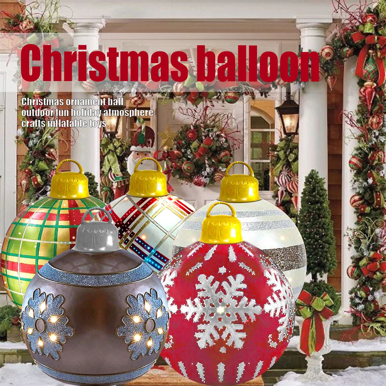 

60CM Christmas Ball PVC Decorative Ball Colorful Xmas Party Outdoor Ornament For Home Outdoor Inflatable Toys 2022