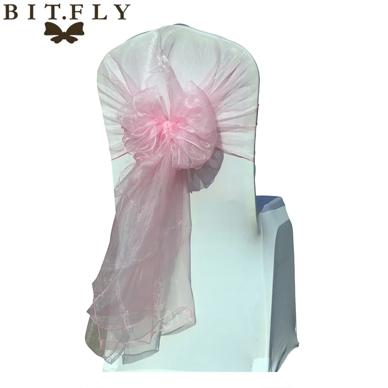 BIT. FLY, 50 шт./лот, свадебные стулья с узлом, украшение из органзы, чехлы с бантом, 32 цвета, для свадебной вечеринки, банкета, 26x108 дюймов - Цвет: light pink