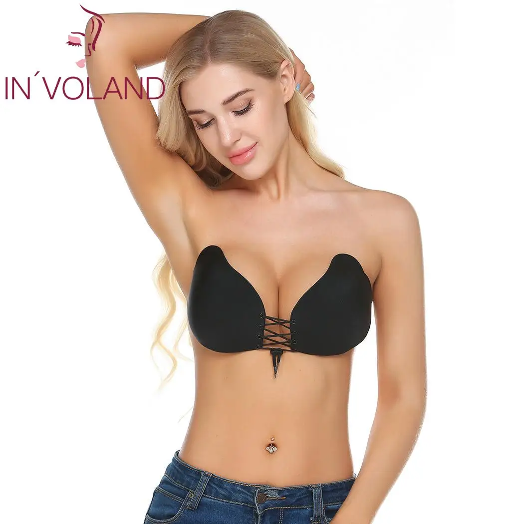 2 шт. самоклеящийся многоразовый бюстгальтер пуш ап без бретелек однотонный с