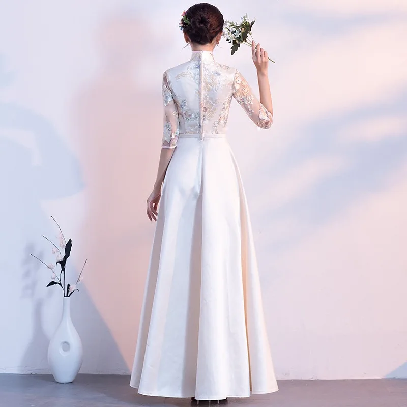 

Vintage Women Embroidery Long Slim Party Dress Cheongsam Elegant Chinese style Mandarin Collar Qipao Fashion Gown Vestido S-XXL
