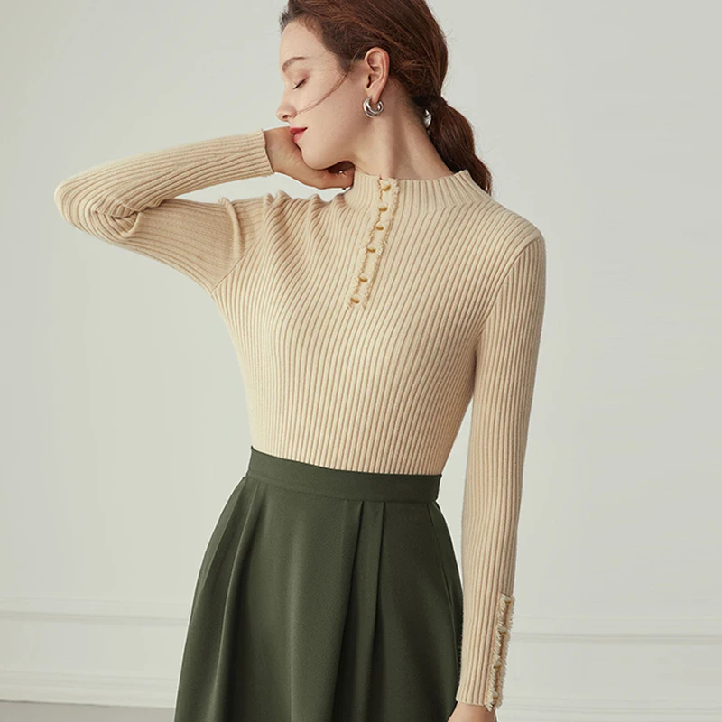 Вязаный свитер для женщин 2020 средней длины с высоким плотно облегающим шею