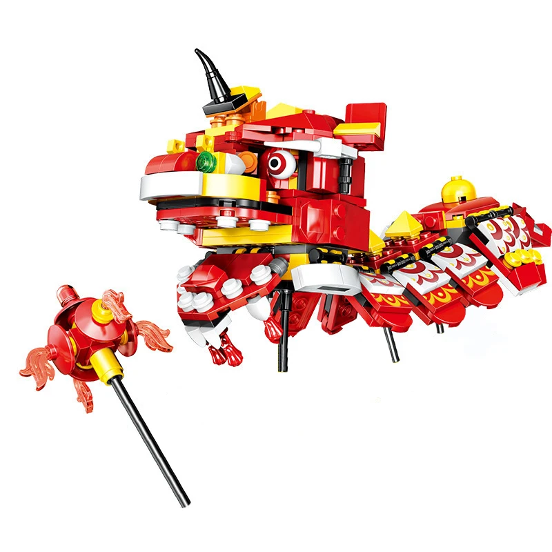 

Mailackers Creator Chinese New Year Dragon Dance And Lion Dance City Building Children's Toys Diy Building Block Model Gift