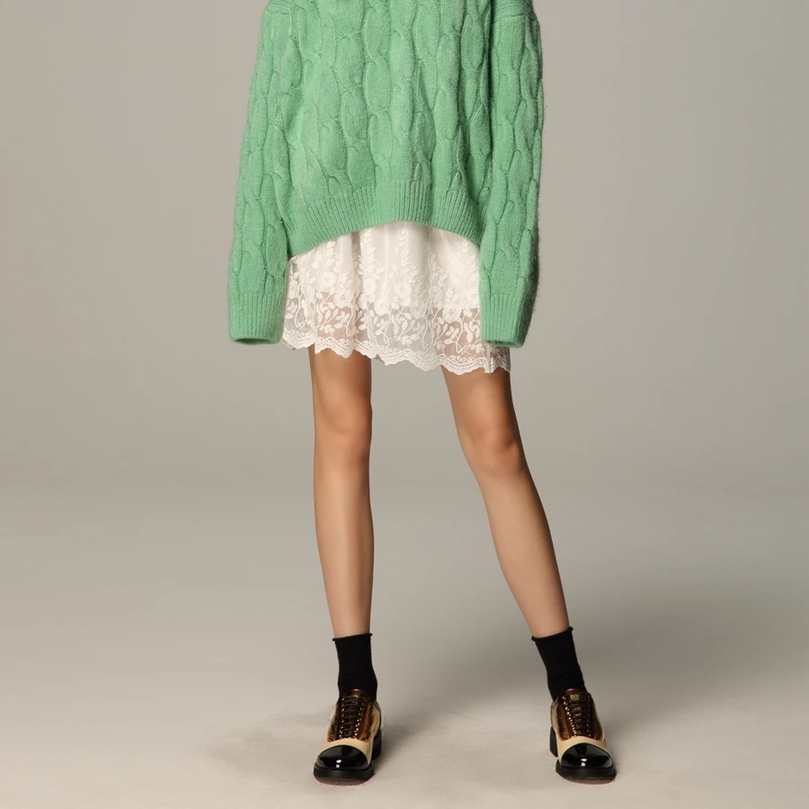 Кружевная прозрачная базовая юбка полупрозрачная средней длины с вырезом для