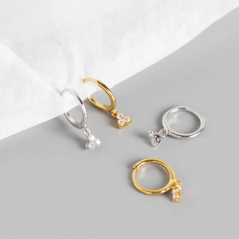 S925 Серебряный цвет персонализированные Серьги Геометрические три циркония