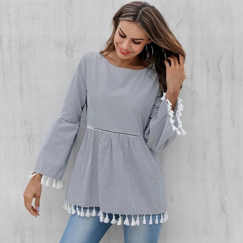 Kate Kasin Женская Повседневная сдельная блузка с длинным рукавом расклешенными