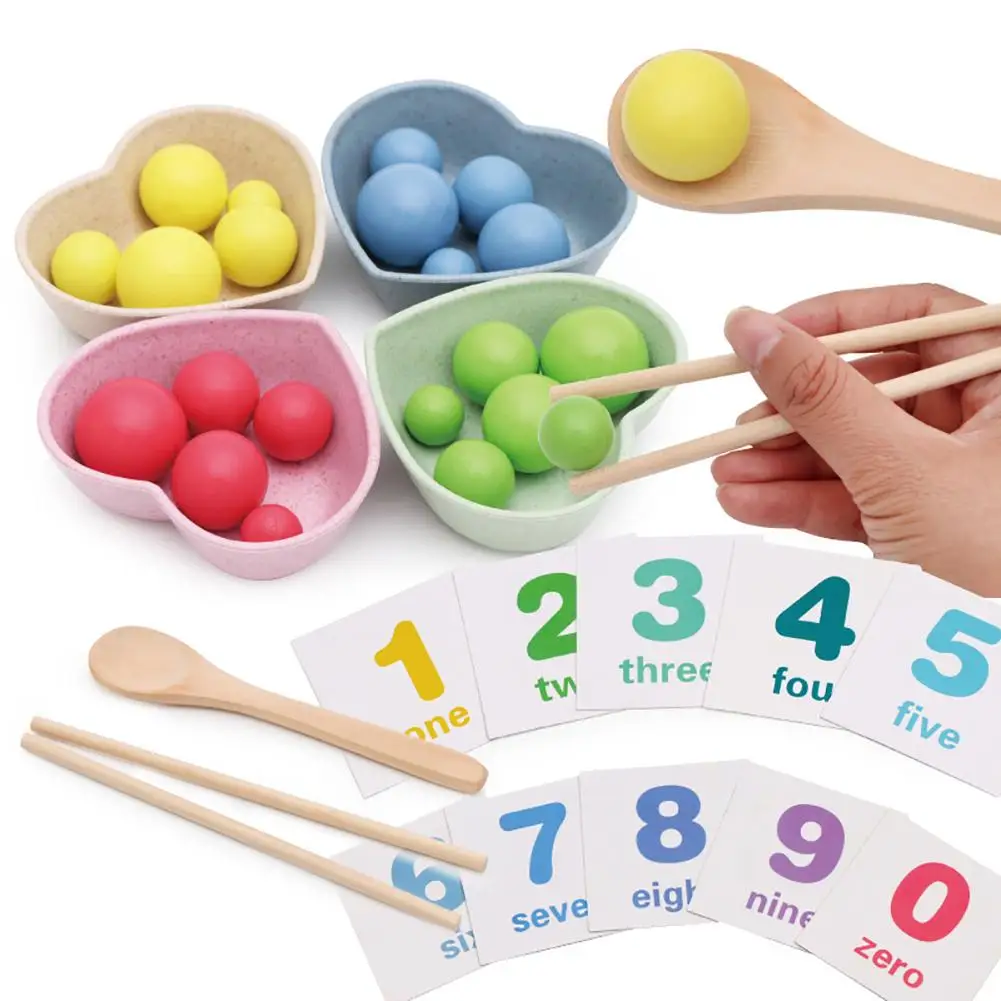 

Wooden Beads Chopsticks Spoon Bowl Math Cards Color Learning Education Kids Toy