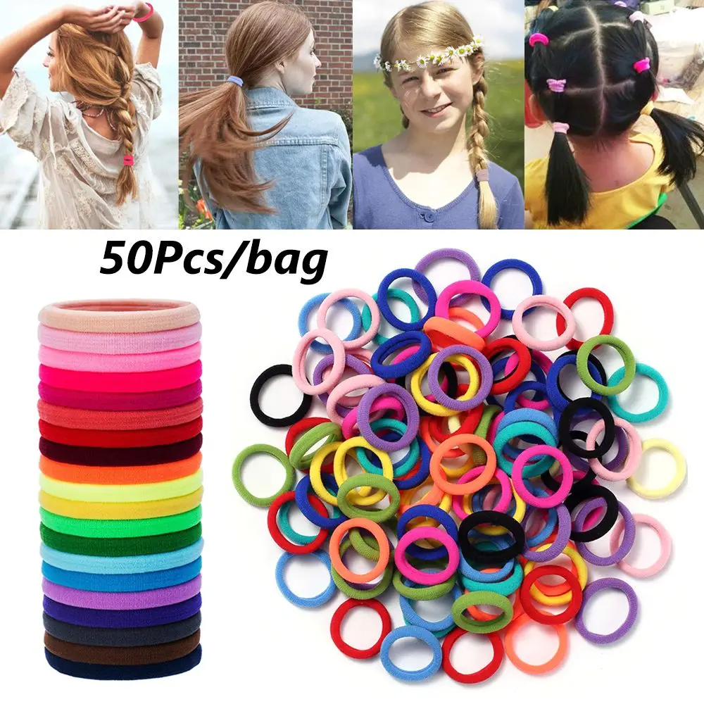 

50Pcs/lot Wholesale Nylon Hair Accessories No-damage Scrunchies Hair Rope Ties Elastic Hair Bands Rubber Bands